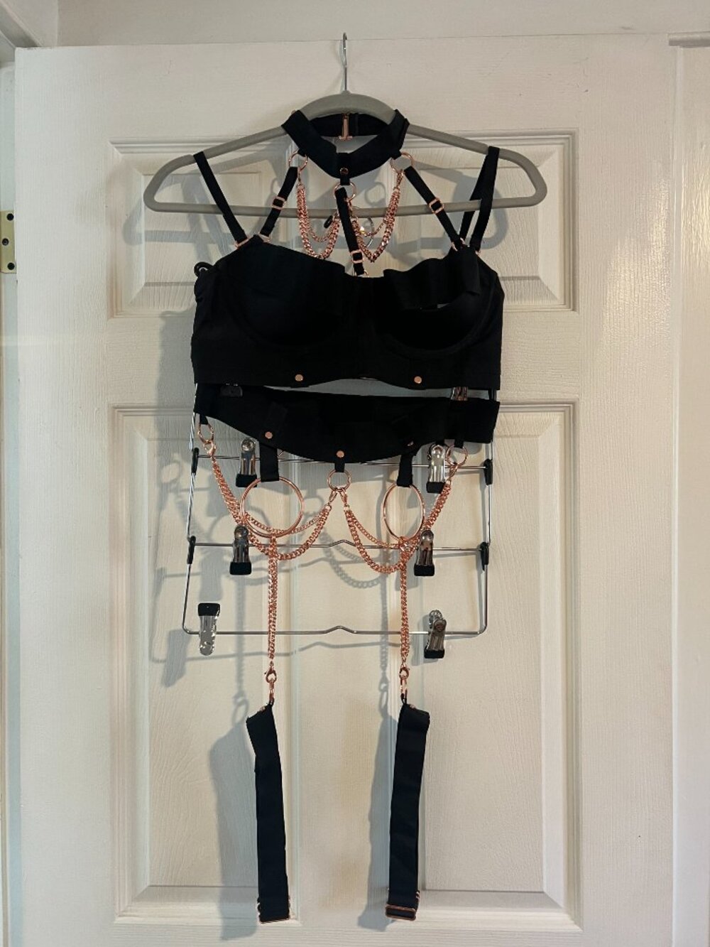 Honey Birdette Kukuro Black Bra + Garter Suspender Set 36D / M
